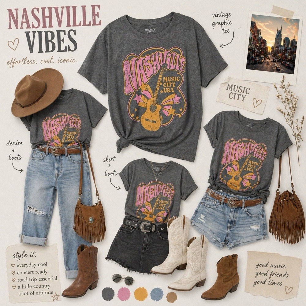 Nashville Music City USA Graphic Tee XXL  Pink Orange Country Western T-Shirt